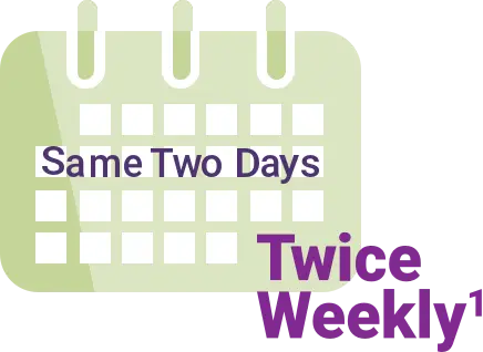 ADYNOVATE® [Antihemophilic Factor (Recombinant), PEGylated] twice-weekly calendar.