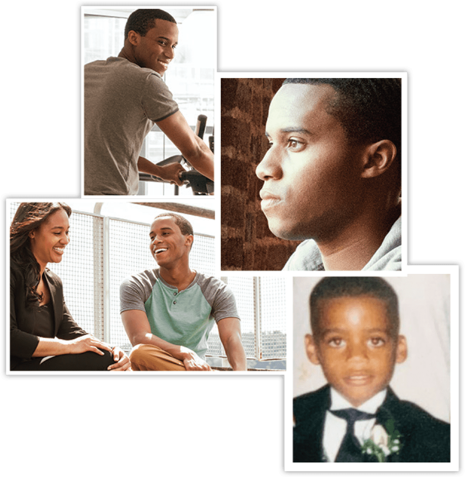Collage of a hemophilia patient throughout different stages of his life.